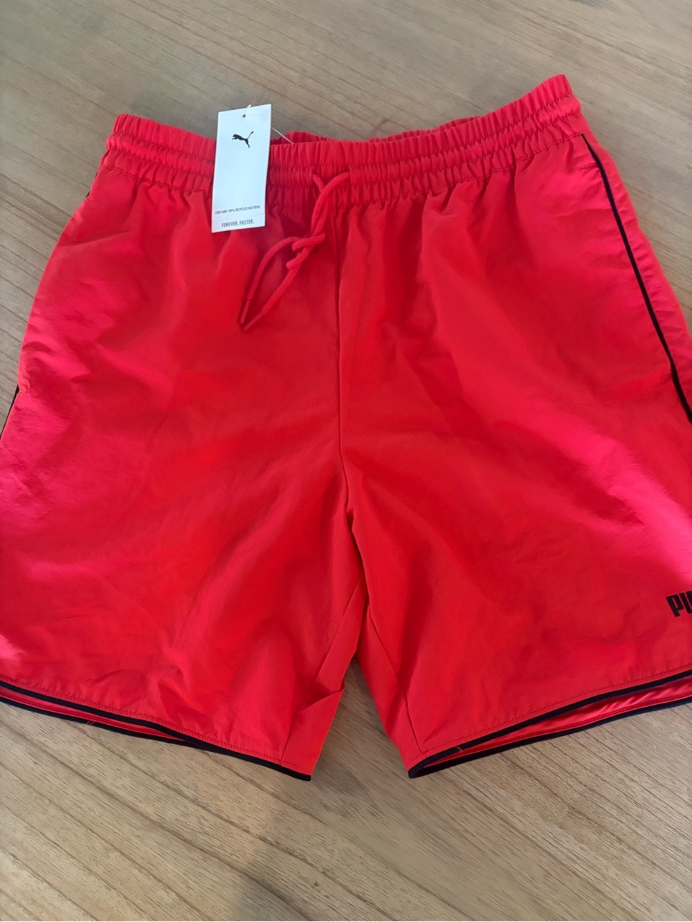 Puma Men’s Bright Red Swim Trunks with Black Trim